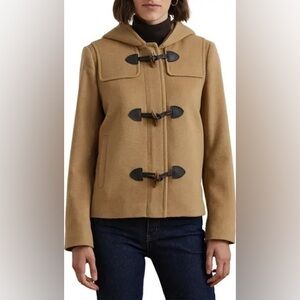 Ralph Lauren Tan Pea Coat with High Collar and Wool Blend- used